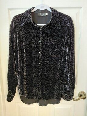 Vintage Black Velvet Burnout Blouse Leaf Long Sleeve Whimsigoth Boho Small